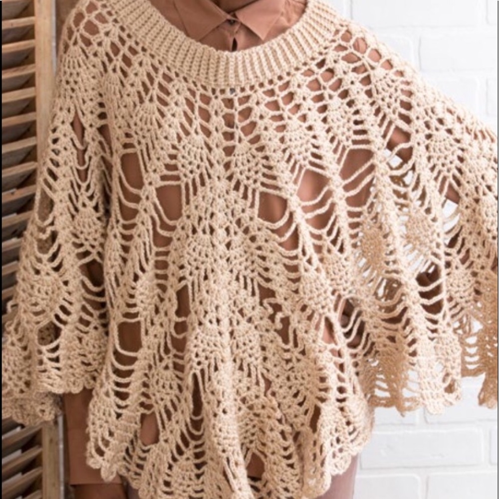 Crochet Shawl/Poncho - Winter White w/Beads
